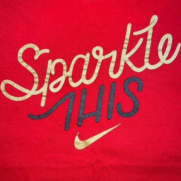 The Nike Tee Girls Sparkle This T Shirt Top Red Gold Athletic Cut Large - Picture 3 of 6
